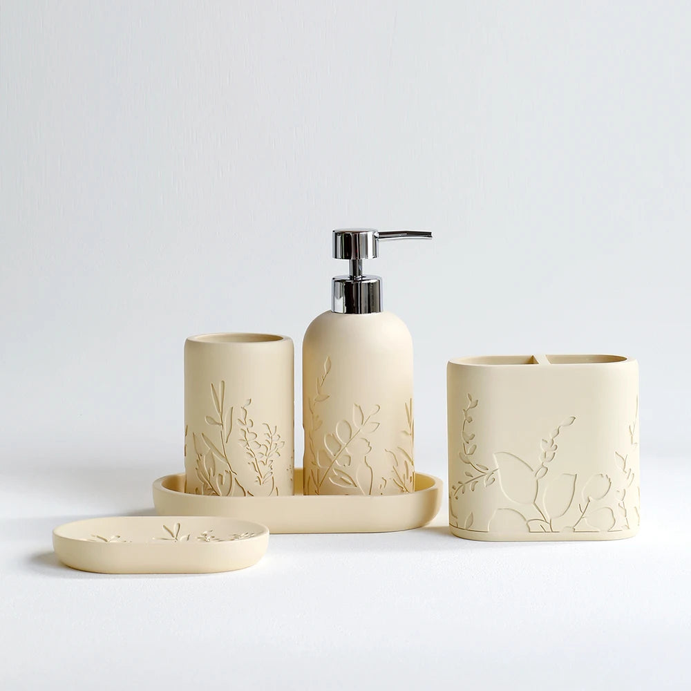 5-Piece Bathroom Accessories Set with Carved Pattern