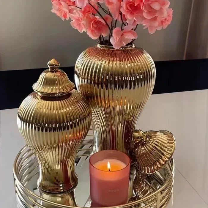 Gold ceramic vase