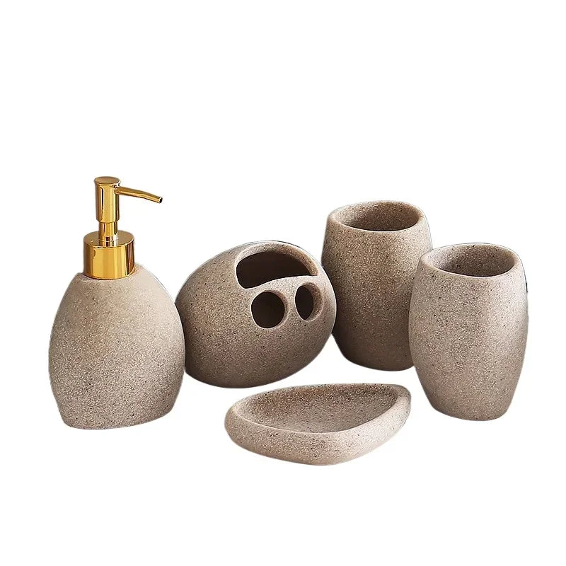 Eco-Friendly Brown Resin Bathroom Supplies Set