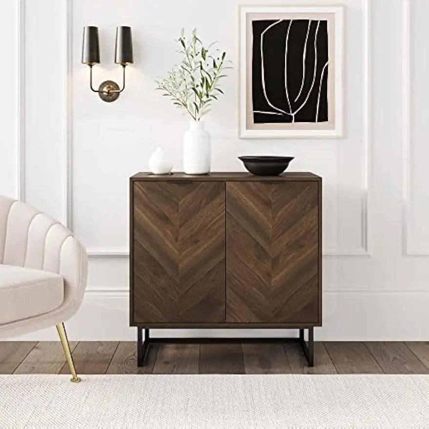 Modern Sideboard Buffet Storage Cabinet - Rustic Walnut Finish