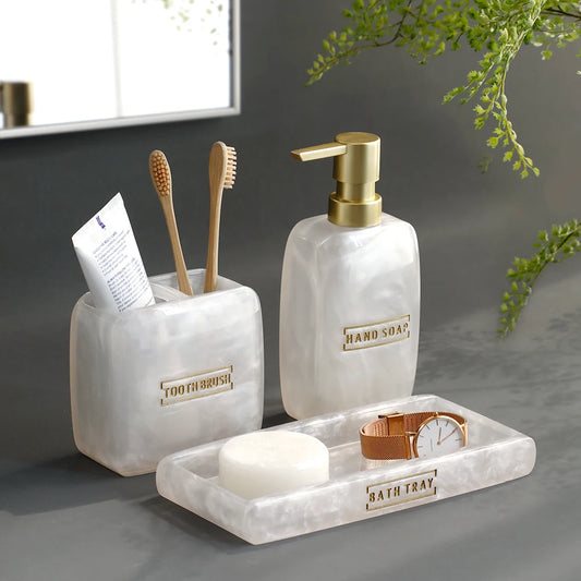 White Pearl Look Bathroom Vanity Accessory Set