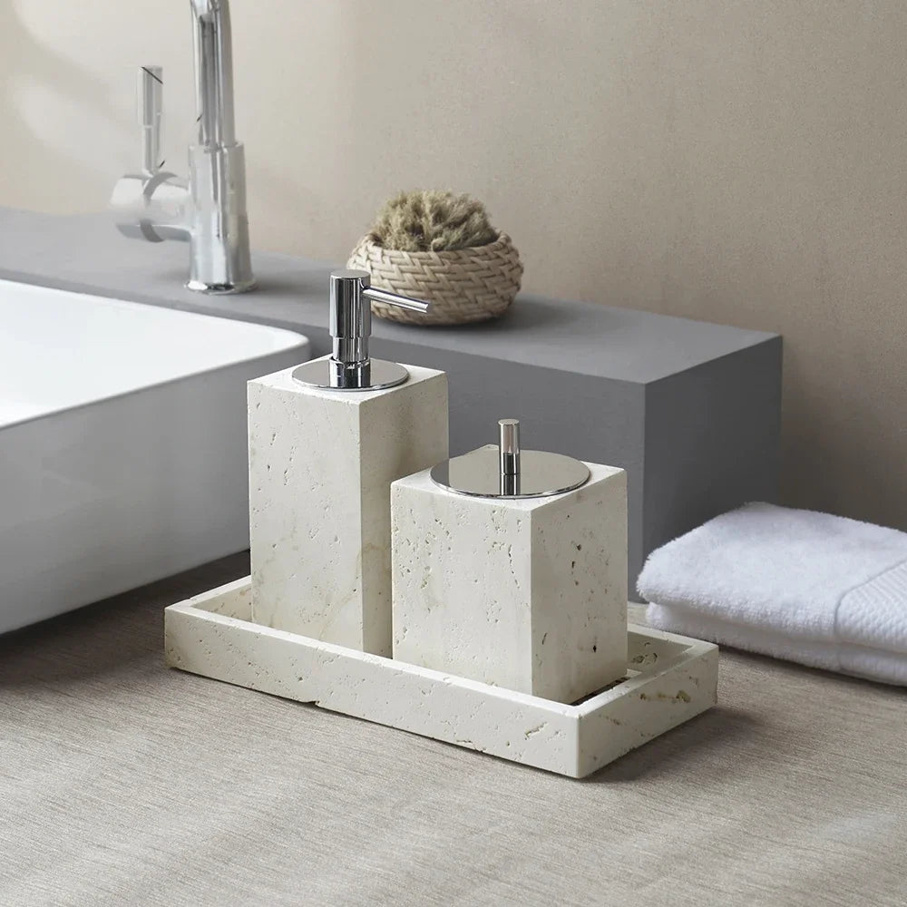 Beige Travertine Bathroom Set - Natural Marble Stone Accessories