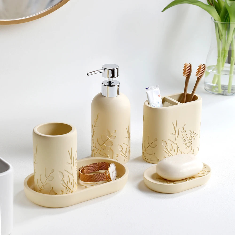 5-Piece Bathroom Accessories Set with Carved Pattern