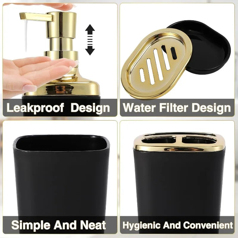Black and Gold 8-Piece Bathroom Accessories Set