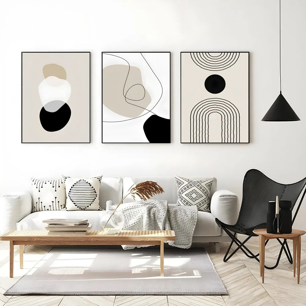 Abstract Geometric Beige Black Boho Art Wall Decor