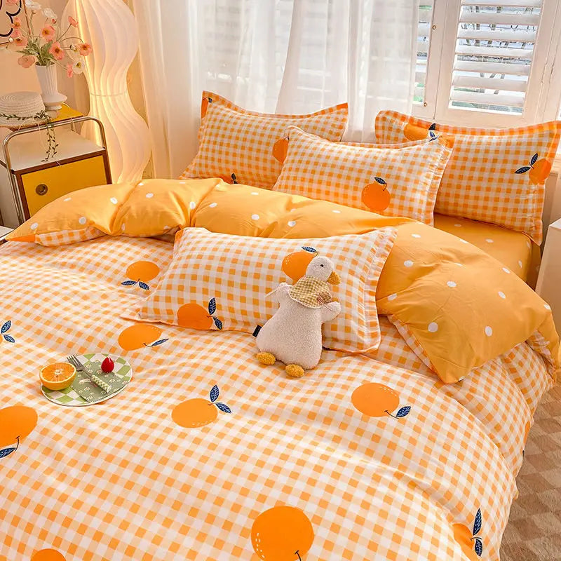 Ins Pink Flowers Bedding Set Fashion Flat Sheet Duvet Cover No Filling Pillowcase Twin Full Queen Nordic Boy Girl Bed Linen - HOMELIVING