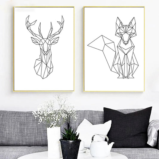 Home Decor Prints Painting Abstract Geometric Deer Fox Elephant Nordic Posters Pictures Wall Art Modular Canvas Modern Kids Room - HOMELIVING