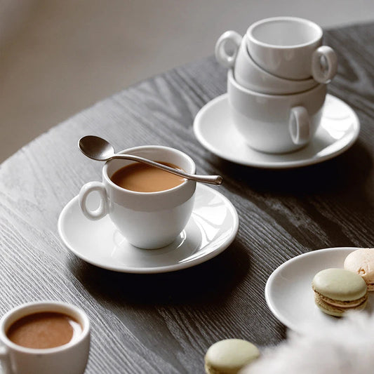 Nordic Ceramic Coffee Cup and Saucer Set Espresso Coffee Cup White Bone China Mugs Latte Mocha Tea Coffee Cup with Saucer - HOMELIVING