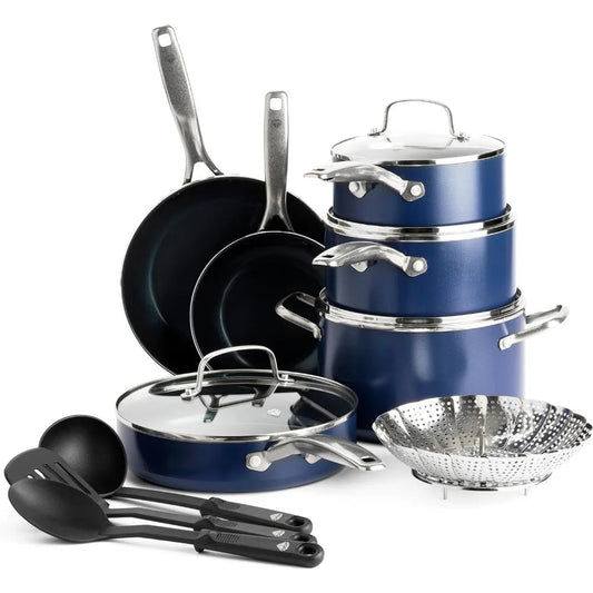 Cookware Diamond Infused Ceramic Nonstick 20 Piece, PFAS-Free, Dishwasher Safe, Oven Safe, Cookware Bakeware Pots and Pans Set - HOMELIVING