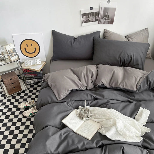 Washed Cotton Duvet Cover Set Black Bedding Sets for Hotel Bedroom Brushed Quilt Cover Pillowcase Flat Sheet Fashion Bed Linen - HOMELIVING
