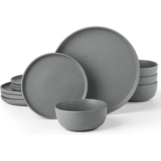 Dawn Plates and Bowls Sets, 12 Pieces Stoneware Dinnerware Sets, Dishes Set for 4, Microwave and Dishwasher Safe - HOMELIVING