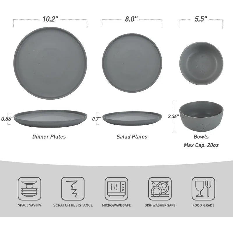 Dawn Plates and Bowls Sets, 12 Pieces Stoneware Dinnerware Sets, Dishes Set for 4, Microwave and Dishwasher Safe - HOMELIVING