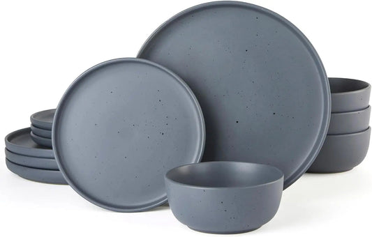 Famiware 12 Piece Plates and Bowls Set, Dawn Speckled Dinnerware Sets for 4, Matte Dish Set, Microwave and Dishwasher Safe, - HOMELIVING