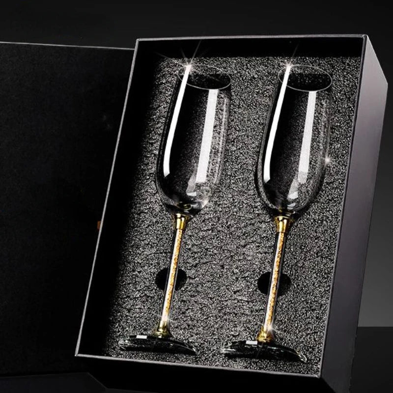 European Diamond Crystal Champagne Cup Set High Beauty Handmade High Foot Cup Bubble Mug Household Wine Set Couple Pair Cups - HOMELIVING