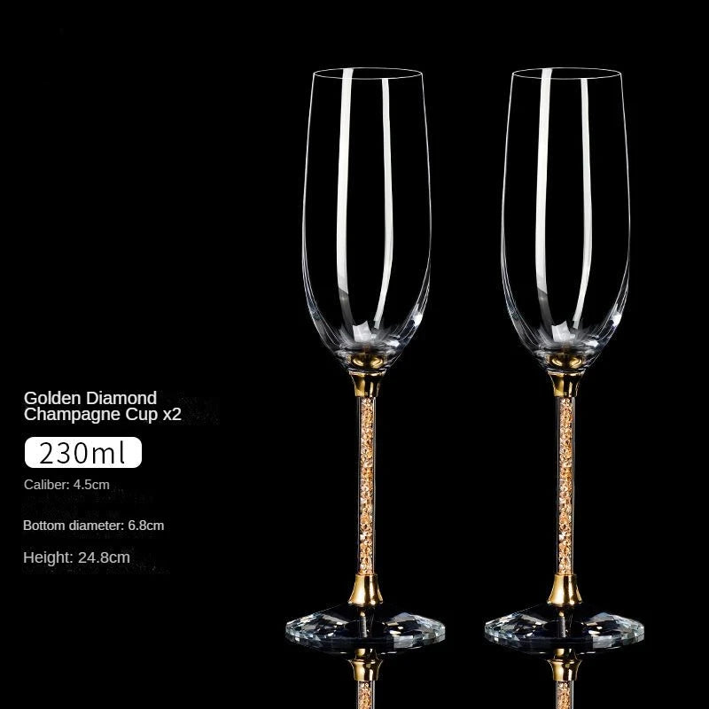 European Diamond Crystal Champagne Cup Set High Beauty Handmade High Foot Cup Bubble Mug Household Wine Set Couple Pair Cups - HOMELIVING