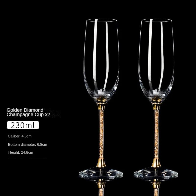 European Diamond Crystal Champagne Cup Set High Beauty Handmade High Foot Cup Bubble Mug Household Wine Set Couple Pair Cups - HOMELIVING