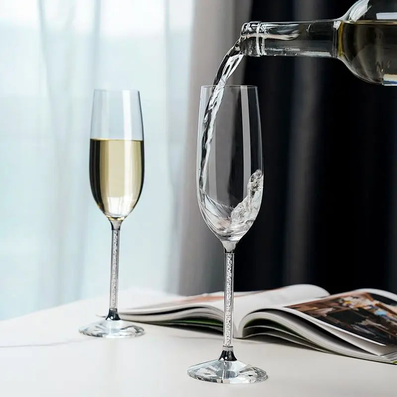 European Diamond Crystal Champagne Cup Set High Beauty Handmade High Foot Cup Bubble Mug Household Wine Set Couple Pair Cups - HOMELIVING