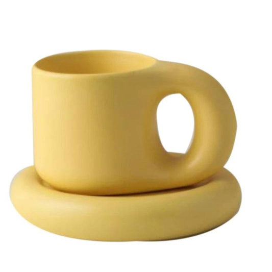 300Ml Creative Handmade Handle Mug And Oval Plate Ceramic Cup Saucer For Coffee Tea Milk Cake Nordic Home Decor - HOMELIVING