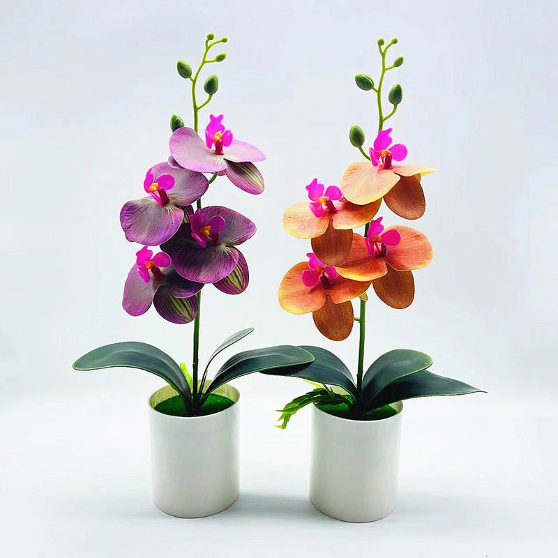 YOMDID Potted Fake Orchid Flower Artificial Plant Excellent UV-resistant Faux Bonsai Outdoor Indoor for Balcony Christmas Decor - HOMELIVING