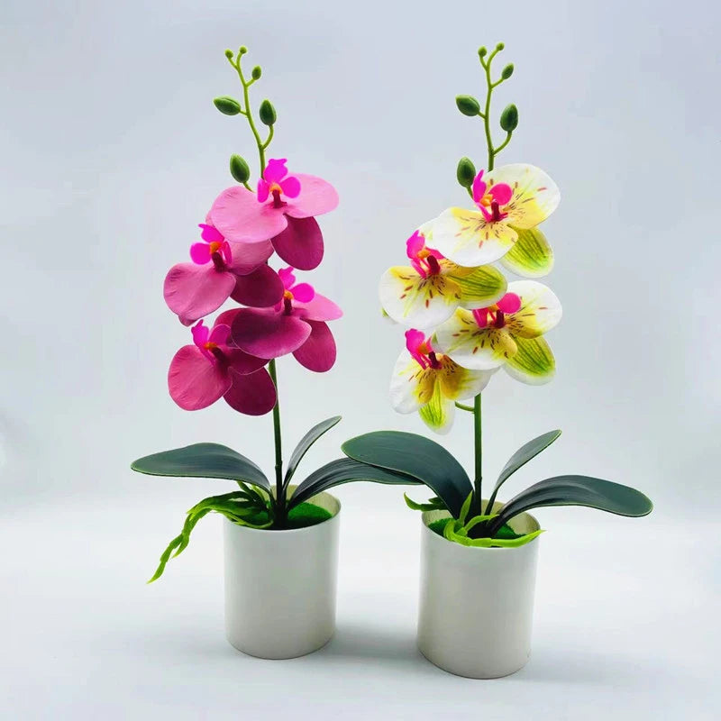 YOMDID Potted Fake Orchid Flower Artificial Plant Excellent UV-resistant Faux Bonsai Outdoor Indoor for Balcony Christmas Decor - HOMELIVING