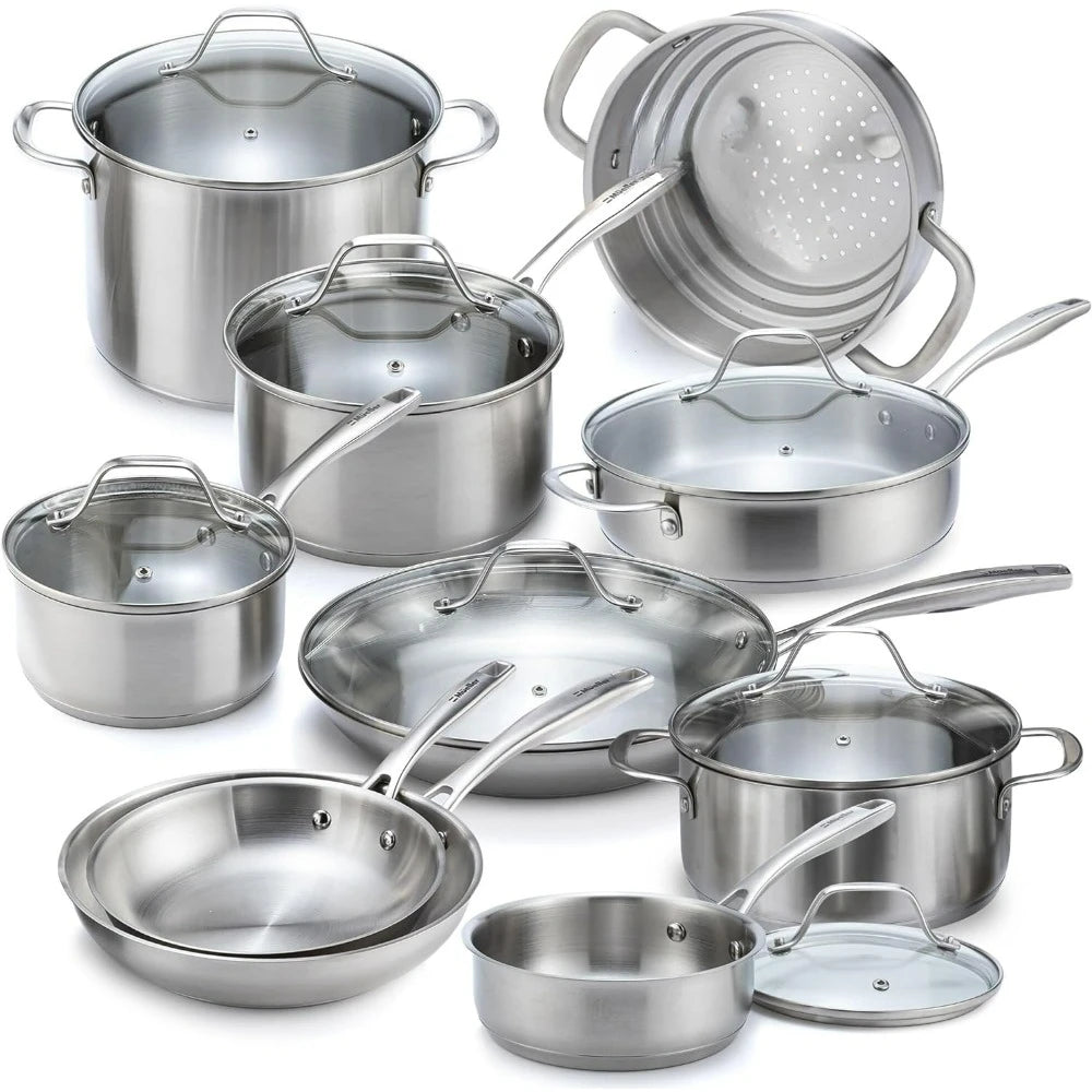 Pots and Pans Set 17-Piece, Ultra-Clad Pro Stainless Steel Cookware Set, Includes Saucepans, Skillets, Dutch Oven More, Cookware - HOMELIVING