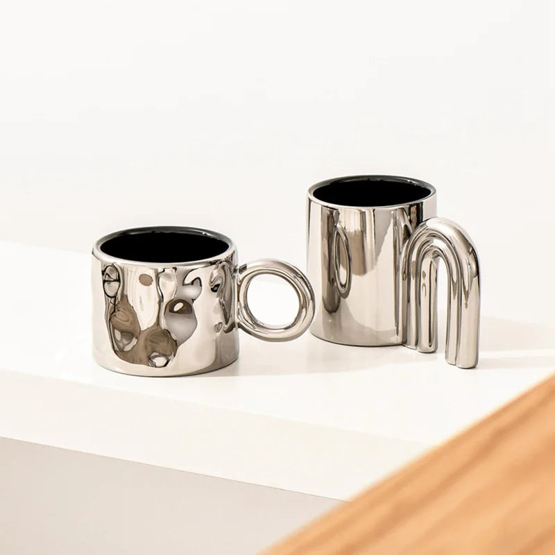 Personalized Mug Silver Ceramic Mug Coffee Cup For Drinking Tea In The Afternoon Nordic Style Teacher Gift - HOMELIVING