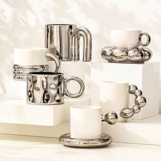 Personalized Mug Silver Ceramic Mug Coffee Cup For Drinking Tea In The Afternoon Nordic Style Teacher Gift - HOMELIVING