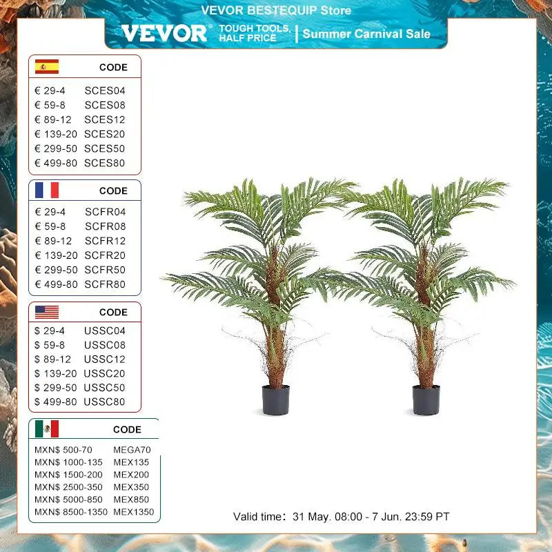 VEVOR Artificial Palm Tree 4/5/6 FT Tall Faux Plant Secure PE Material & Anti-Tip Tilt Protection Low-Maintenance Plant for Home - HOMELIVING