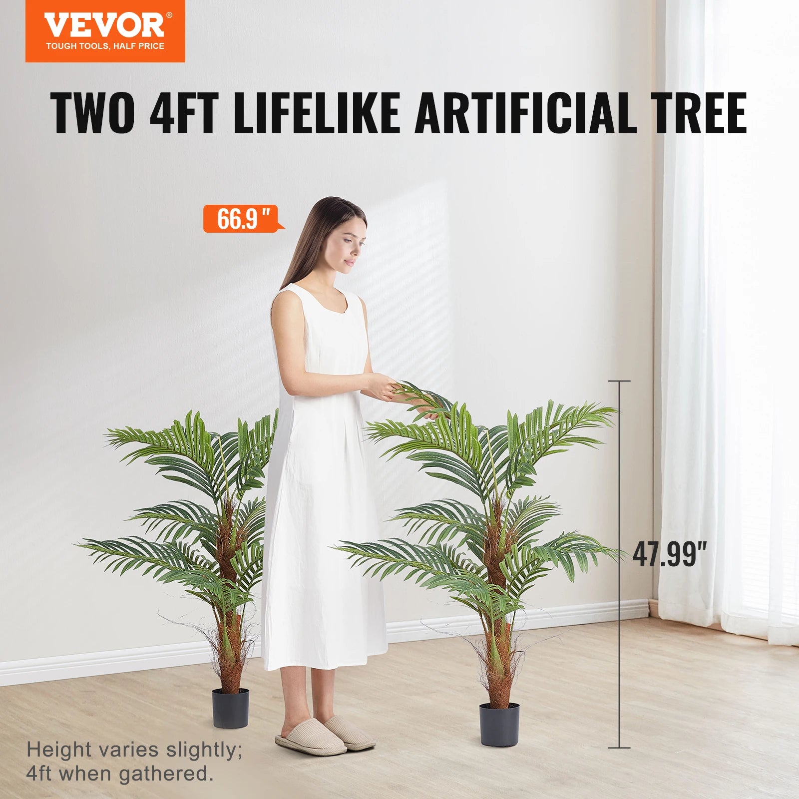 VEVOR Artificial Palm Tree 4/5/6 FT Tall Faux Plant Secure PE Material & Anti-Tip Tilt Protection Low-Maintenance Plant for Home - HOMELIVING