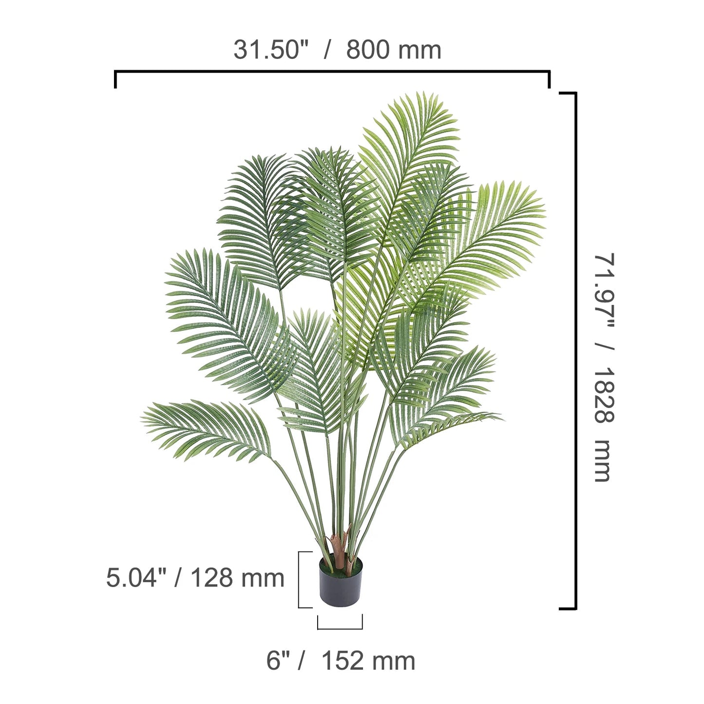 VEVOR Artificial Palm Tree 4/5/6 FT Tall Faux Plant Secure PE Material & Anti-Tip Tilt Protection Low-Maintenance Plant for Home - HOMELIVING