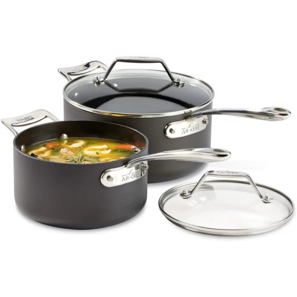Essentials Hard Anodized Nonstick Sauce Pan Set 4 Piece, 2.5, 4 Quart Oven Broiler Safe 500F Pots and Pans, Cookware Black - HOMELIVING