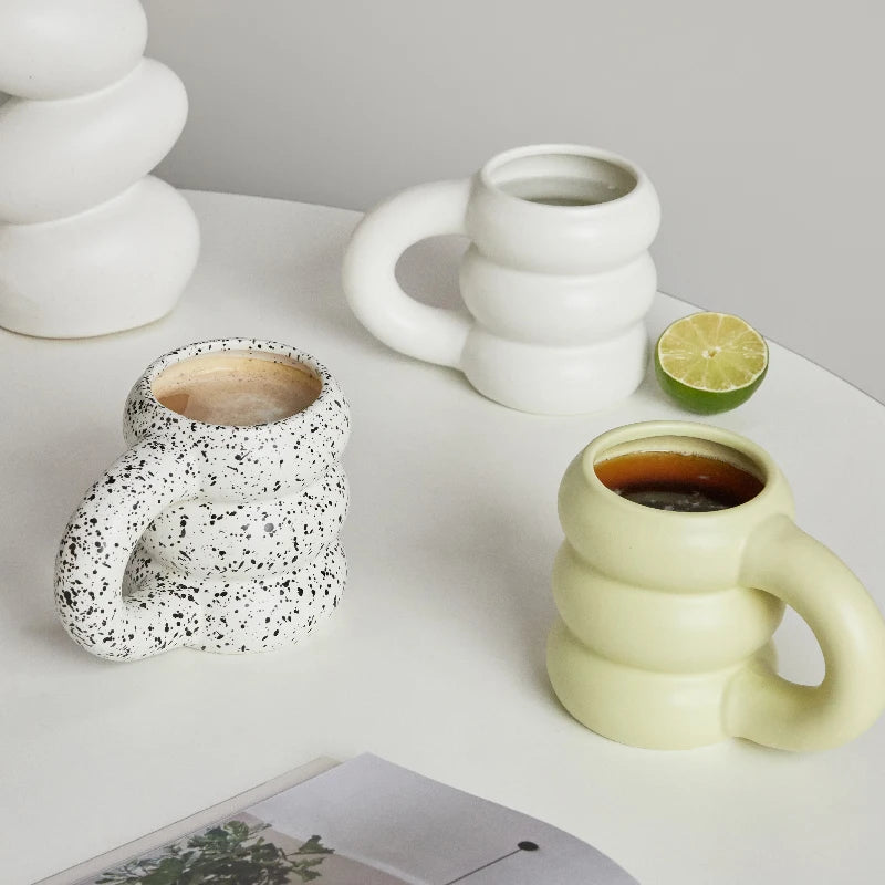 Creative Water Cup Ceramic Mug Nordic Coffee Cups with Big Handrip Colored Ceramics Big Juice Mugs - HOMELIVING