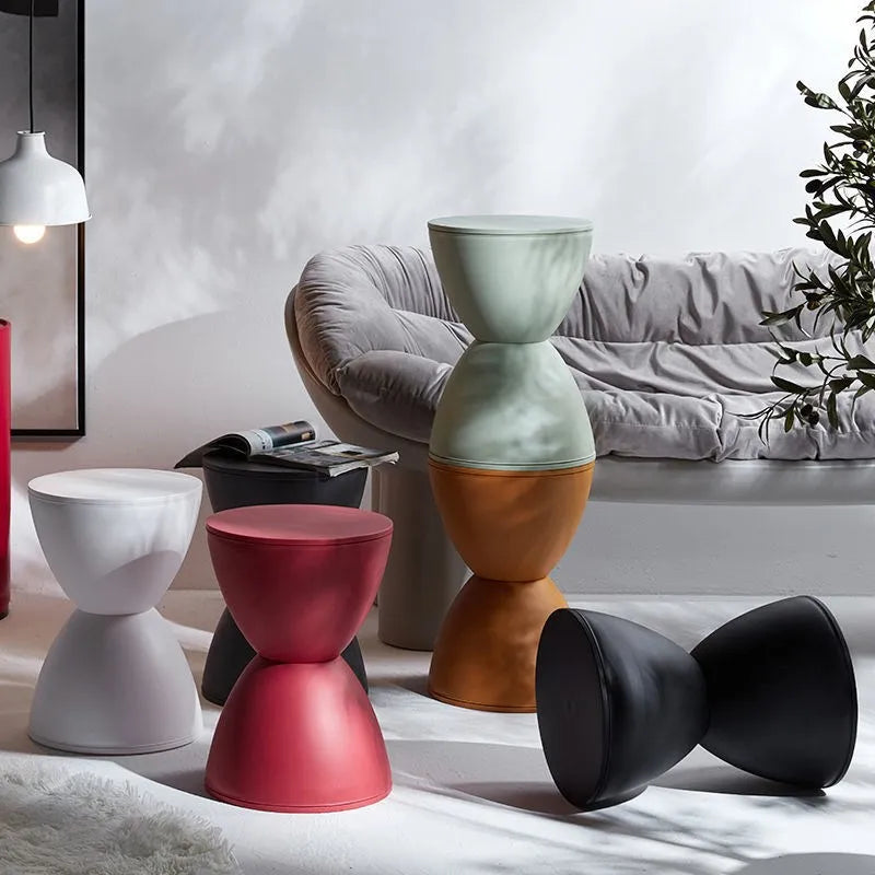 Nordic stools Plastic Creative Hourglass Small Stool Fashionable colorful stools Round Pier Side Table shoe bench - HOMELIVING