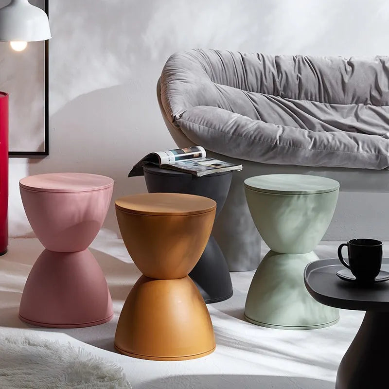 Nordic stools Plastic Creative Hourglass Small Stool Fashionable colorful stools Round Pier Side Table shoe bench - HOMELIVING