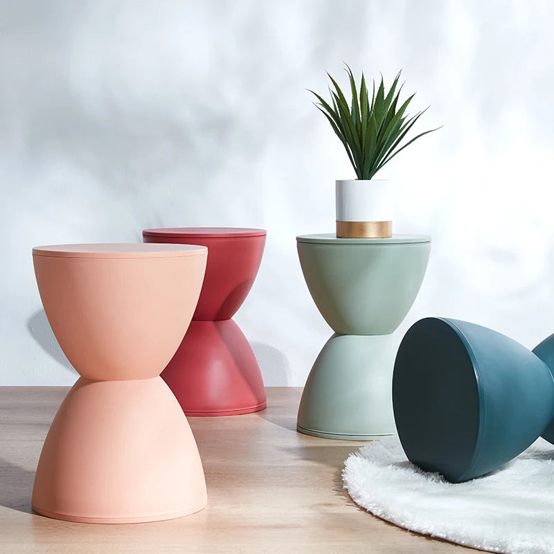 Nordic stools Plastic Creative Hourglass Small Stool Fashionable colorful stools Round Pier Side Table shoe bench - HOMELIVING