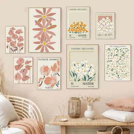 Flower Market Matisse Wall Art Canvas Painting Nordic Posters and Prints Abstract Botanical Wall Pictures for Living Room Decor - HOMELIVING