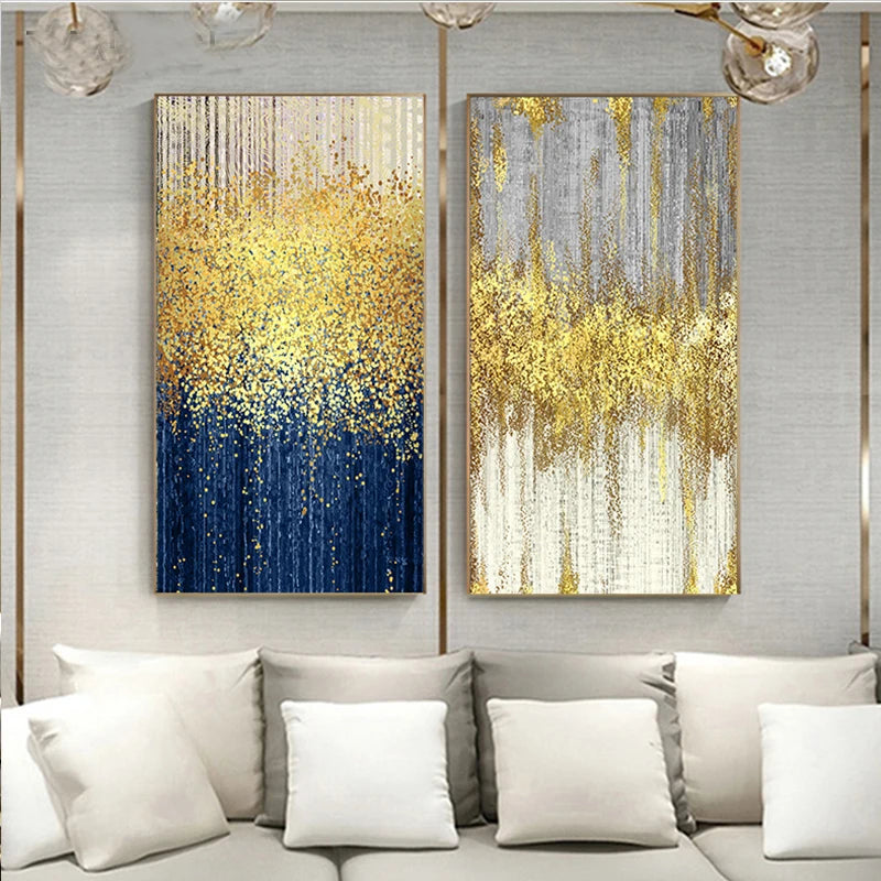 Abstract Blue Gold Painting