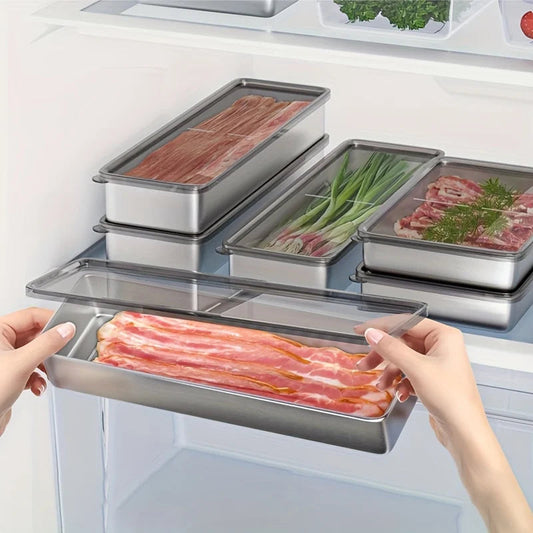 Refrigerator Organizer Stainless Steel Meat Bacon Container Fridge Organizer Food Storage Container Freezer kitchen Organizer - HOMELIVING