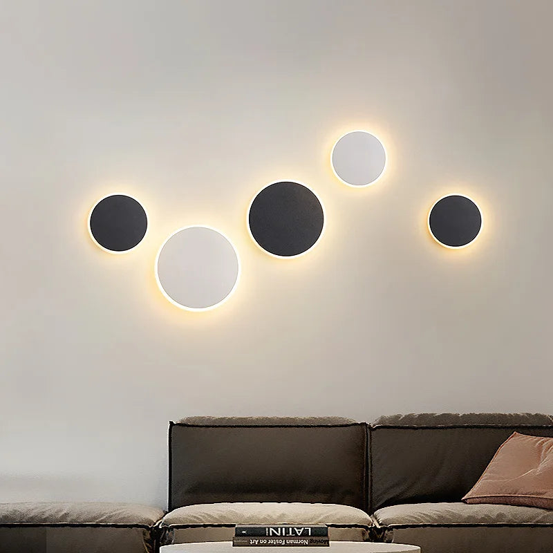Wall lamp bedroom bed light luxury living room background wall creative touch sensing circular net red decorative staircase aisl - HOMELIVING