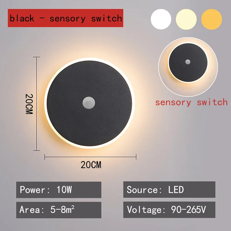 Wall lamp bedroom bed light luxury living room background wall creative touch sensing circular net red decorative staircase aisl - HOMELIVING