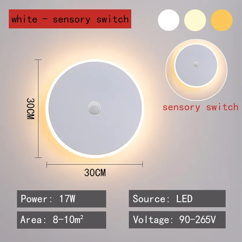 Wall lamp bedroom bed light luxury living room background wall creative touch sensing circular net red decorative staircase aisl - HOMELIVING