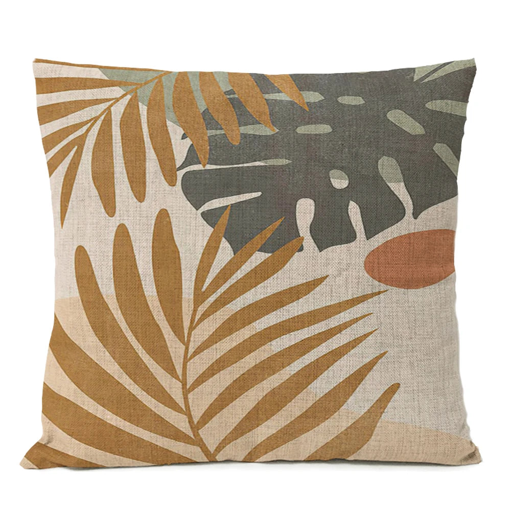 Nordic Boho Geometric Pillow Cover - Monstera Leaf Design