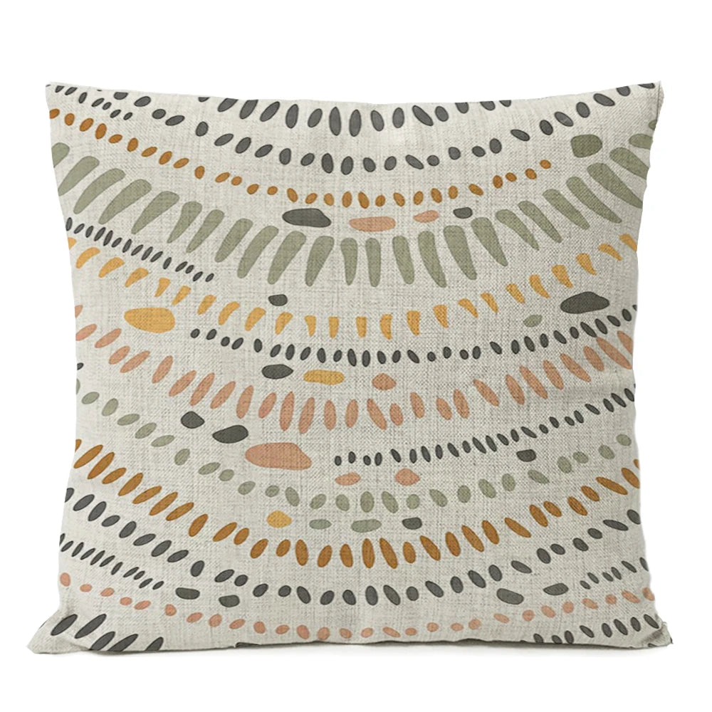 Nordic Boho Geometric Pillow Cover - Monstera Leaf Design