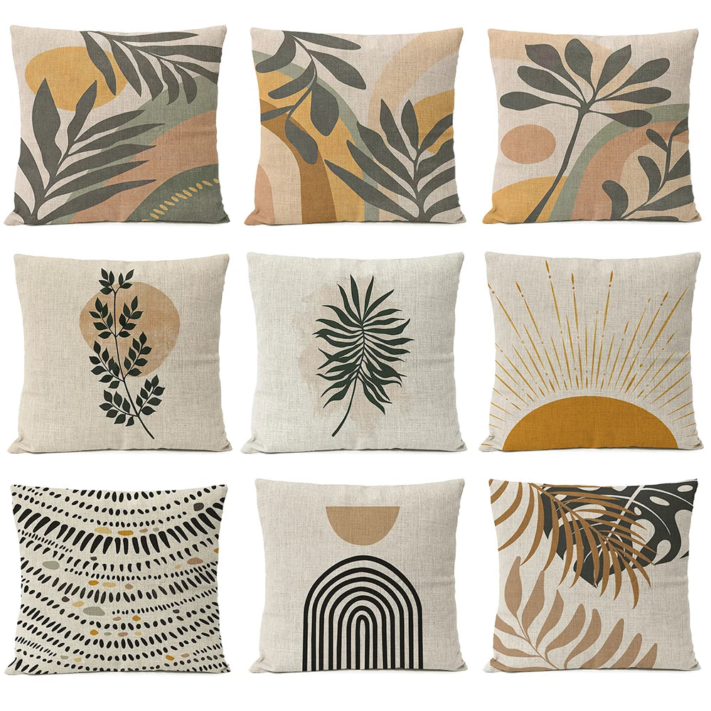 Nordic Boho Geometric Pillow Cover - Monstera Leaf Design