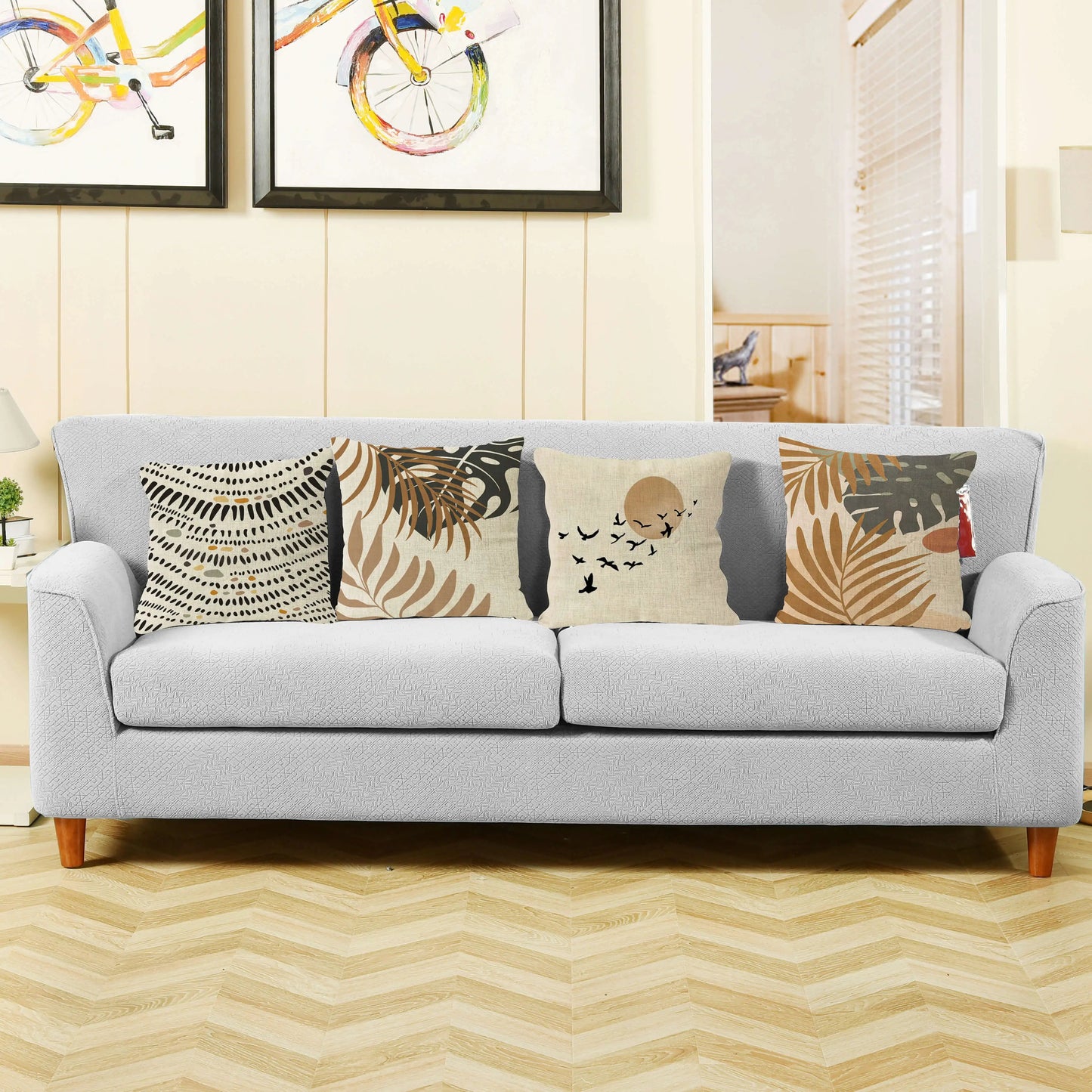 Nordic Boho Geometric Pillow Cover - Monstera Leaf Design
