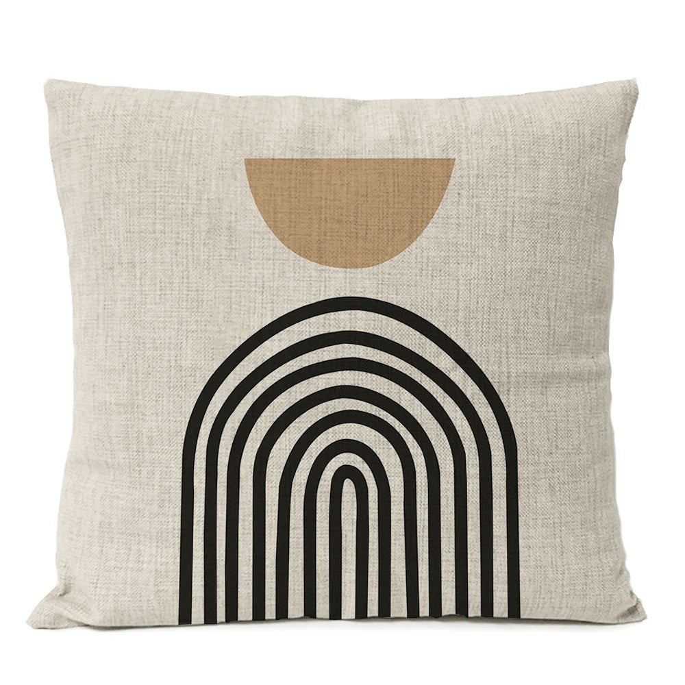 Nordic Boho Geometric Pillow Cover - Monstera Leaf Design