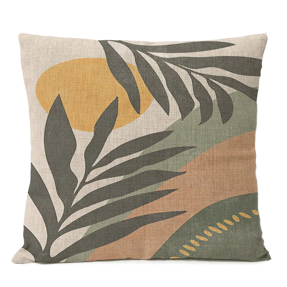 Nordic Boho Geometric Pillow Cover - Monstera Leaf Design