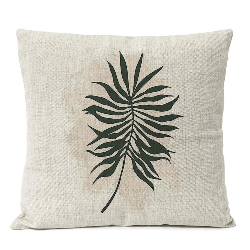Nordic Boho Geometric Pillow Cover - Monstera Leaf Design