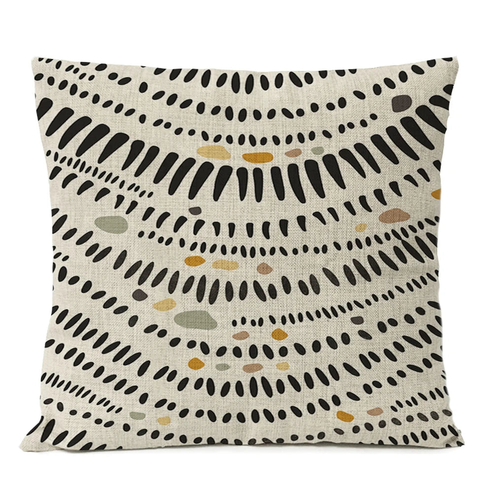 Nordic Boho Geometric Pillow Cover - Monstera Leaf Design