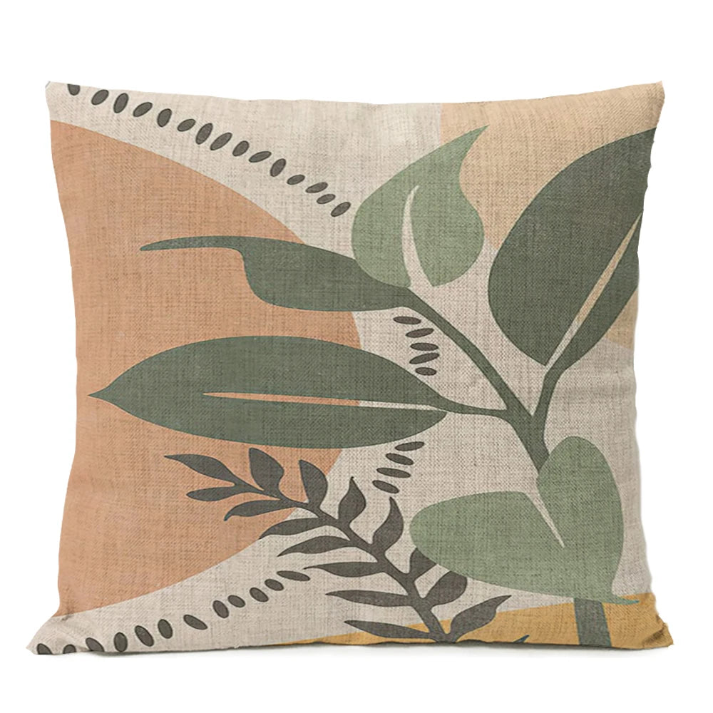 Nordic Boho Geometric Pillow Cover - Monstera Leaf Design